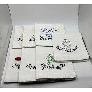 Lot Of 7 Cocktail Napkins Pottery Barn Embroidered Cotton Barware Drinks
